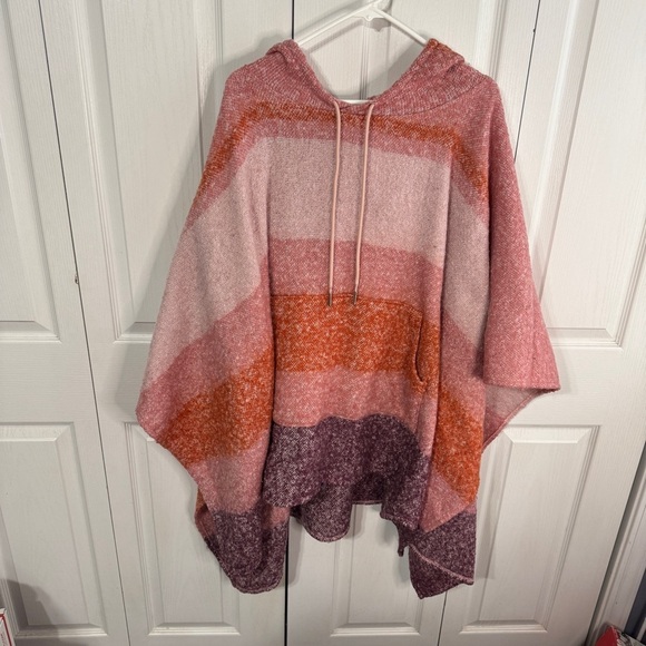 Time and Tru Sweaters - Time & Tru alpine pink striped hooded poncho size 2XL